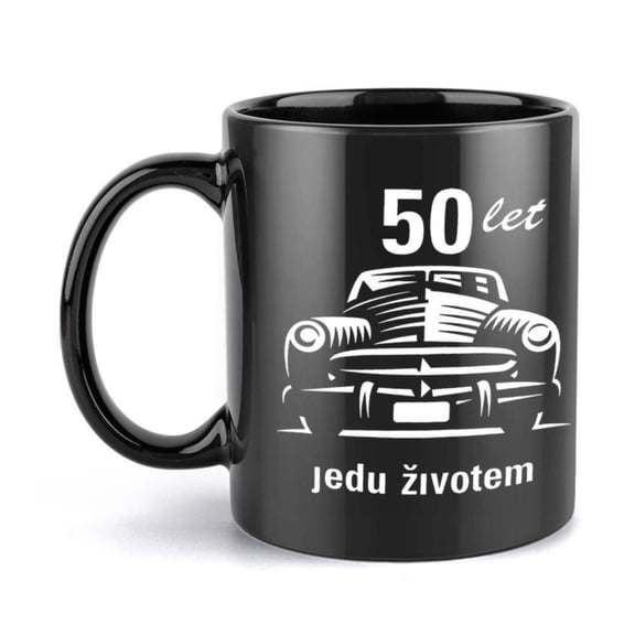 1pc Vintage Racing Car Mug Black Ceramic Coffee Cup with 50 Let Jedu Zivotem Design 11oz Hand Wash Only Reusable Ideal Car Enthusiasts All Season Use Coffee Bar Accessories Ski Goo
