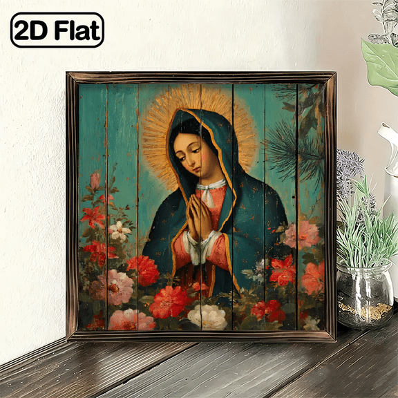 1pc Vintage Religious Wall Decor Prayerful Painting with Floral Patterns in RedWhiteTeal Wooden Framed Christian Home, Church, Office Decoration Spiritual Gift for Christmas, Easter,