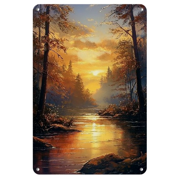 1pc, Vintage River Under Maple Trees Metal Tin Sign - Rustic Iron Wall Art for Home, Bar, Cafe, Garage & Outdoor Decor - Ideal for Spring Festival, Anniversary, Beach Party 8x12 Inch