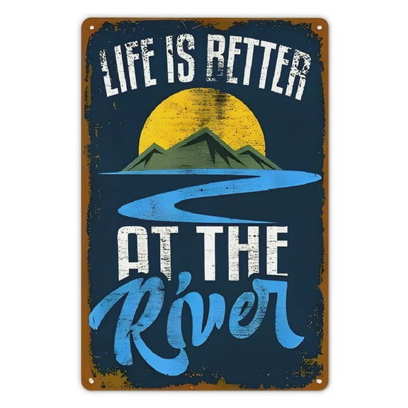 1pc Vintage River-Themed Metal Tin Sign, Wall Hanging Decorative Plaque, Weatherproof, Pre-Drilled, 8x12 inches, with English Text, for Home, Bar, Garage, Patio, Unique Gift Idea