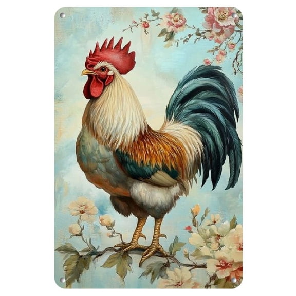 1pc Vintage Rooster Metal Tin Sign, Reusable Iron Wall Art Decor, Pre-Drilled Holes for Easy Installation, Farmhouse Kitchen Decor, 8x12 Inch