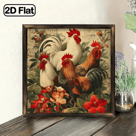 1pc, Vintage Rooster Wooden Framed Sign, with Framed Wall Art Decor for Farmhouse, Living Room, Bedroom, Garage Garden, Office, Ideal Gift for Familys Friends 8x8 Inch, 2D Flat ?????-(?/??-????)