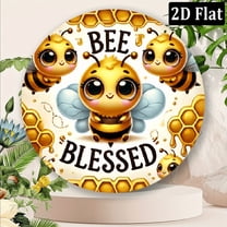 1pc Vintage Round Bee Blessed Aluminum Sign - 8 Inch Foil Engraved Inspirational Wall Art with Honeybee & Honeycomb Design, Rustic Metal Decor for Home, Cafe, Garden, Holiday Gifts, Cafe Decoration