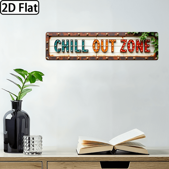 1pc Vintage Rustic Chill Out Zone Wall Sign - 4x16 Inch Retro Marquee-Style Decorative Plaque for Man Cave, Bar, Game Room, Patio - No Electricity Needed, Easy Wall-Mounted IndoorOut