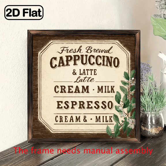 1pc Vintage Rustic Coffee Shop Wall Sign - 8x8 Inch Recycled Wood Frame, Fresh Brewed Cappuccino Latte Espresso Decor for Kitchen, Cafe, Restaurant, Bar, Coffee Bar Decor, Kitchen Decoration