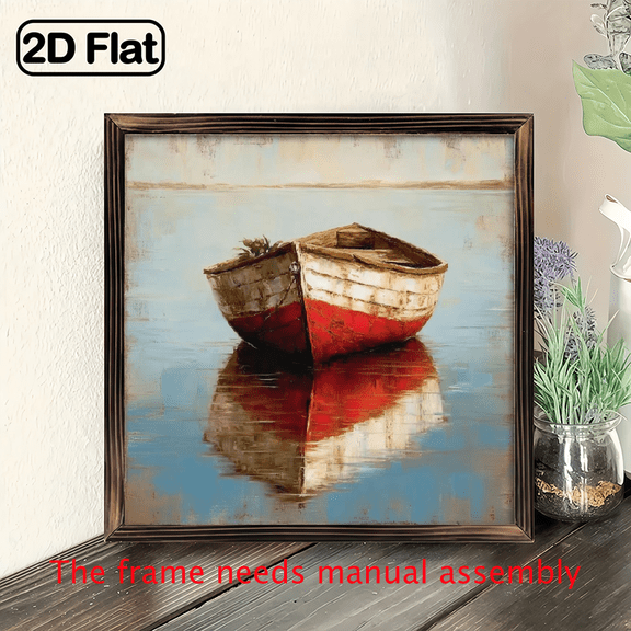 1pc Vintage Rustic Wooden Canoe Lake Reflection Wall Art - 8x8 Inch Recycled Wood Board, Serene Water Scene Theme Farmhouse Cottage Decor for Living Room, Bedroom