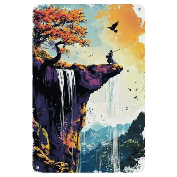 1pc Vintage Samurai Art Metal Tin Sign, 8x12 inches, Frameless Wall Decor for Home, Office, Cafe, Bar