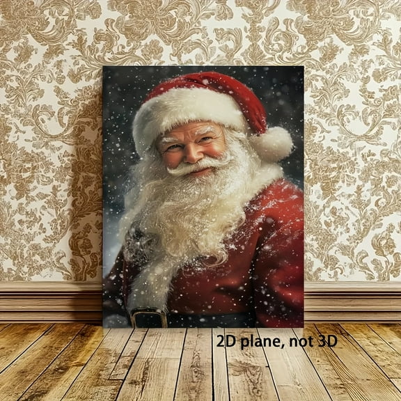 1pc Vintage Santa Claus Canvas Painting - Classic Christmas Wall Art with Hook, Ready-to-Hang Framed Holiday Decor for Living Room, Bedroom, Office - No Electricity Needed, Perfect Christmas Gift