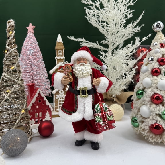 1pc Vintage Santa Claus Statue - Standing Christmas Decoration with Red & White Striped Stocking, No Power Needed, Durable Plastic Holiday Decor for Home, Kitchen, Party - Perfect Christmas Gift