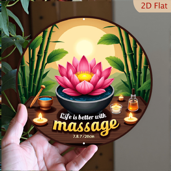 1pc Vintage Spa Massage Wall Plaque - 8x8 Inch Round Aluminum Sign Suitable for Spas, Massage Parlors, Yoga Studios, Beauty Clinics - 2D Flat Wall-Mounted Decor with English Text Massage Them