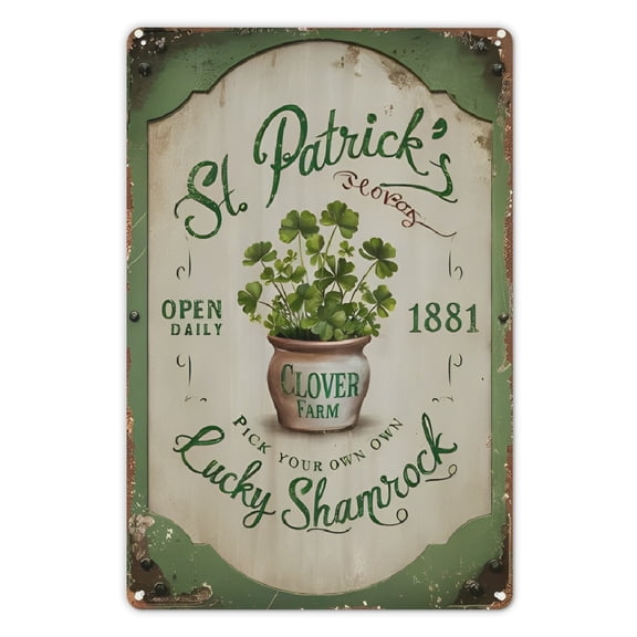 1pc Vintage St. Patrick'S Day Metal Sign, Wall Art Decor, Rustic Clover Farm & Lucky Shamrock Design, for Garden, Bedroom, Garage Decorative Plaque