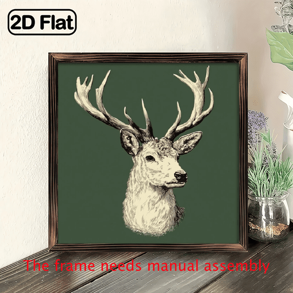 1pc Vintage Stag Deer Head Engraving Sketch Wall Art, 8x8'' Wooden Framed Panel Painting, Wall Decor for Home, Office, Bedroom, Living Room, Kitchen, Bar, Restaurant, Room, Painting Art Work