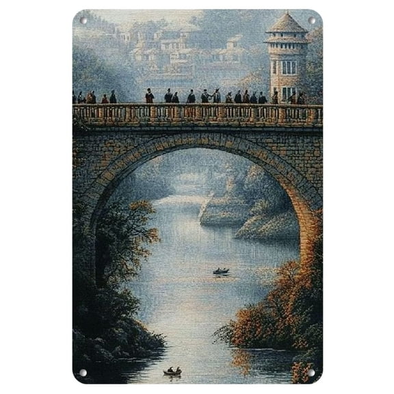 1pc Vintage Stone Bridge Over River Wall Art - 8x12" Metal Poster, Rustic Home & Kitchen Decor, Ideal for Farmhouse, Bar, Cafe, Garage - Easy to Hang, No Power Required, Metal Outdoor Decor