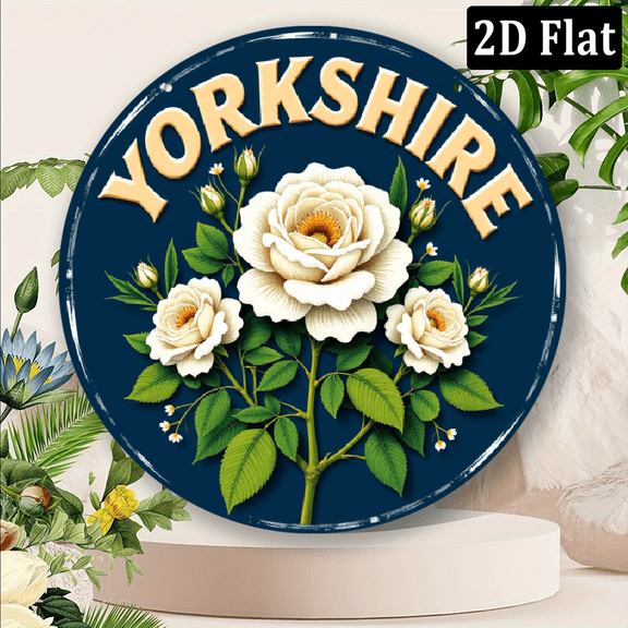1pc Vintage-Style 2D Aluminum Round Decorative Plaque with Yorkshire Rose Design - Rustic Multipurpose Home Decor for Wall, Window, Laundry, Gym, Cafe, Room, Patio, Bar, Kitchen, Restaurant
