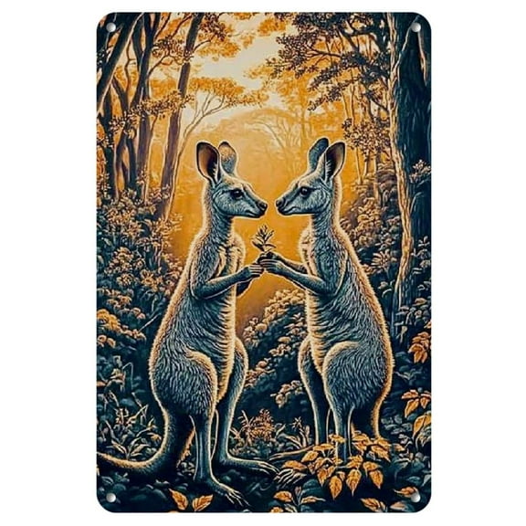 1pc Vintage Style Iron Wall Art, Frameless Square Vertical Decorative Painting, Whimsical Wonderland Theme with Kangaroo and Floral Design, Home Decor