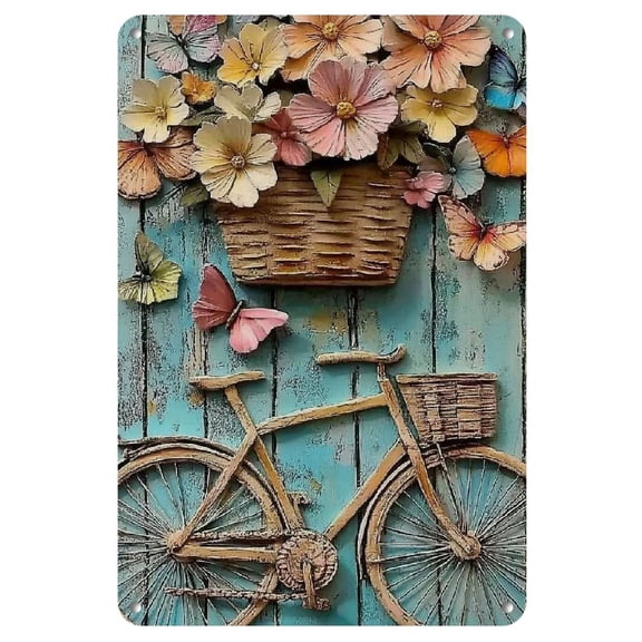 1pc Vintage Style Iron Wall Hanging Decorative Sign, 8"x12" Retro Bicycle and Floral Design, Multipurpose Iron Art for Kitchen and Home Decor, No Electricity Needed, Kitchen Decor