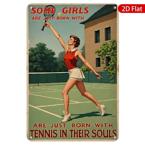 1pc Vintage Style Metal Wall Art, 8x12 Inches, Retro Tennis Design, Rustproof & UV Protected, Perfect for Sports Enthusiasts, Home Decor, Game Room, Sports Bar, Man Cave, Playroom, Collector's Items