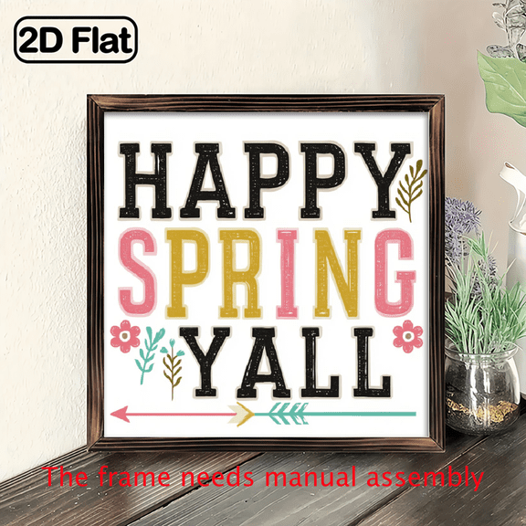 1pc Vintage-Style Wooden Wall Art Happy Spring Y'all with Floral Arrow Design, 8x8 Inch, Perfect Easter Gift for Family Friends, Easter Wall Decor Vintage Wall Art Wooden Frame.