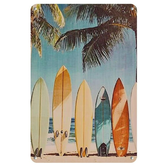 1pc Vintage Surfboard Beach Scene Iron Wall Art, 8x12 Inch - Colorful Sunset & Palm Trees Decor for Bedroom, Wedding Gift, Home & Valentine's Day, Beach Theme Decor