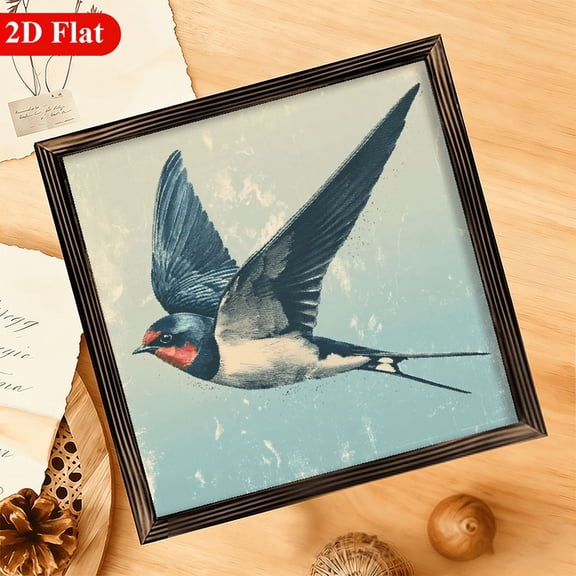 1pc Vintage Swallow Bird in Flight Wooden Frame Wall Art - 12x12 Inch, Rustic Nature-Themed Decor for Living Room, Bedroom, Office, Farmhouse - Durable Plywood Sign with Antique Finish, Office