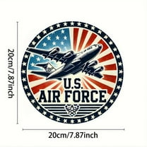 1pc Vintage U.S. Air Force 7.87" Round Aluminum Wall Sign - Patriotic Aircraft Emblem with American Flag Design, Foil Engraved Metal Poster for Office, Home, Bar, Farmhouse & Garden Decor, Bar Decor