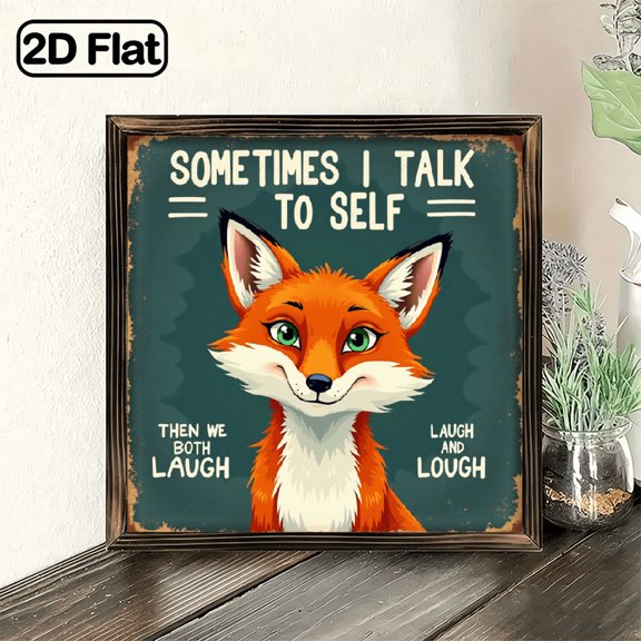 1pc, Vintage-Vintage Sign Funny Fox Portrait with Humorous Quote Sometimes I Talk to Myself Wooden Framed Sign, with Framed Wall Art Decor for Farmhouse, Living Room, Bedroom, Garage Garden
