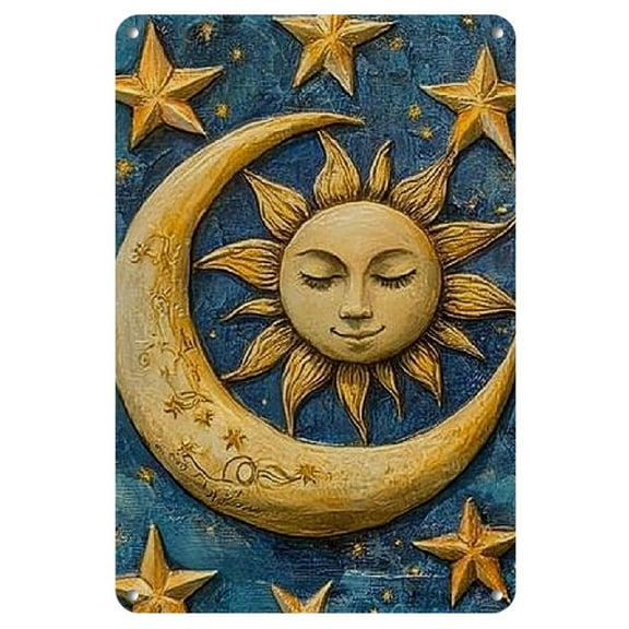 1pc Vintage "Warm Sun and Moon" Iron Wall Art Sign - 8x12 Inches, Rustic Blue Celestial Design with Stars, Ideal for Outdoor Decor, Home Bars, Clubs, Metal Wall Decor, Perfect for Room Decor