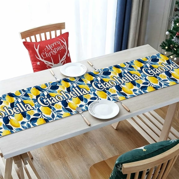 1pc Vintage Watercolor Lemon Ciao Bella Table Runner, Kitchen Retail Dinner Decor, Housewarming Holiday Gift Thanksgiving Christmas