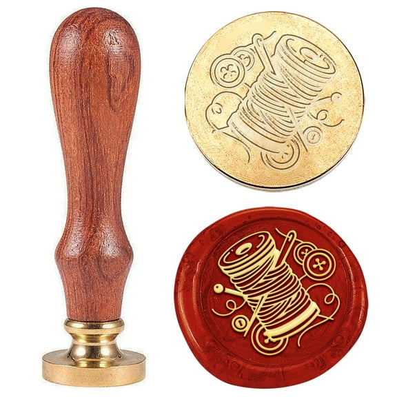 1pc Vintage Wax Seal Stamp Needle and Thread Sealing Wax Stamp 25mm Removable Brass Stamp Head with Wooden Handle for Envelopes Invitations Wedding Embellishment Bottle Decoration