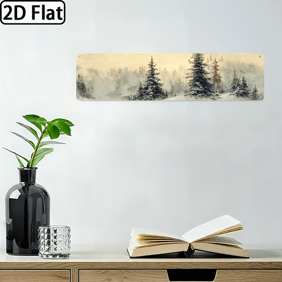 1pc, Vintage Winter Pine Forest Sign, Peaceful Winter Landscape, Wall Art, Rustic, Home Decoration for Living Room, Bedroom, Entryway, Christmas Ornaments, Decorative Sign, 4X16 Inches