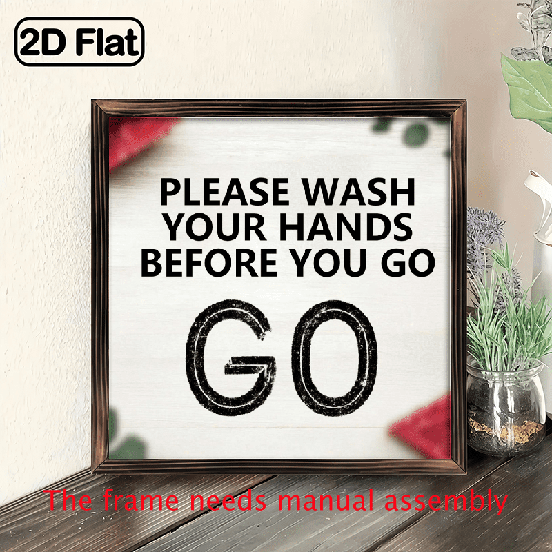 1pc, Vintage Wood Framed Please Wash Your Hands Before You Go Sign ...