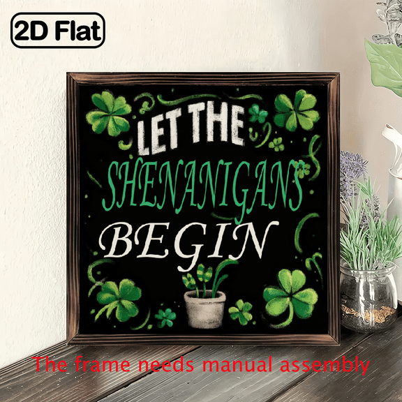 1pc Vintage Wooden Let the Shenanigans Begin Sign - Multipurpose Wall Hanging Plaque for Home, Entryway, Living Room, Bedroom - Ideal for St Patrick'S Day Housewarming - No Electricity Needed, 8x8in