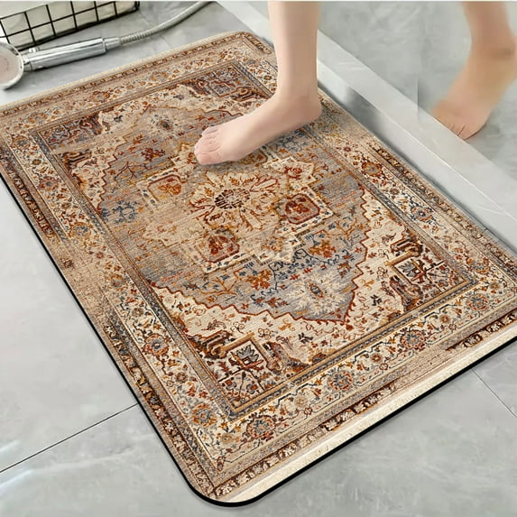 1pc Vintage inspired Ornate Rug Bathroom Rug Bathroom Decor and Accessories- Durable,Anti Slip,And Quick Drying,Suitable For Indoor/outdoor Use - Perfect For Bathrooms,Bedrooms,Kitchens