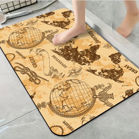 1pc Vintage style Adventure Theme Bathroom Rug Bathroom Decor and Accessories- Durable,Anti Slip,And Quick Drying,Suitable For Indoor/outdoor Use - Perfect For Bathrooms,Bedrooms,Kitchens