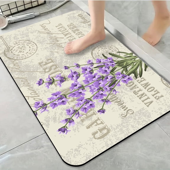 1pc Vintage style Lavender Bathroom Rug Bathroom Decor and Accessories- Durable,Anti Slip,And Quick Drying,Suitable For Indoor/outdoor Use - Perfect For Bathrooms,Bedrooms,Kitchens,Terraces