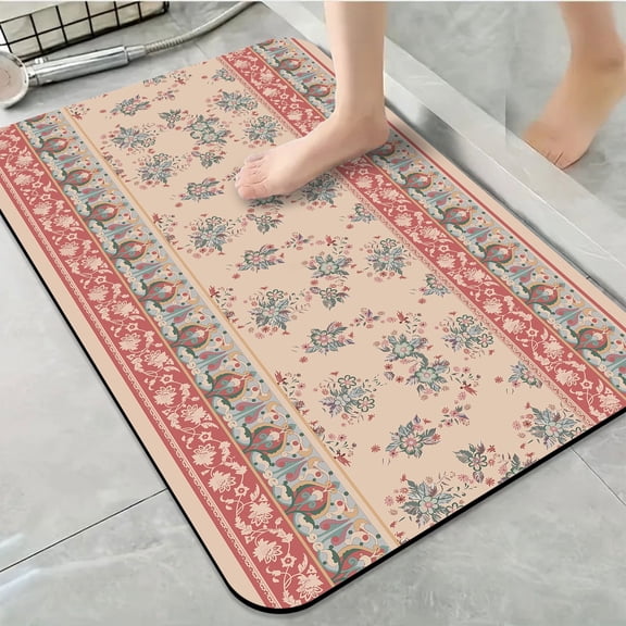 1pc Vintage style Ornamental Border Bathroom Rug Bathroom Decor and Accessories- Durable,Anti Slip,And Quick Drying,Suitable For Indoor/outdoor Use - Perfect For Bathrooms,Bedrooms,Kitchens,Terraces