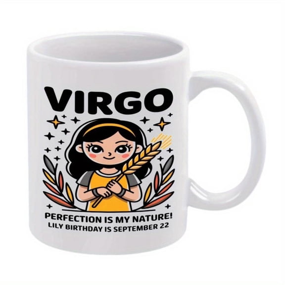 1pc Virgo Zodiac Ceramic Coffee Mug 11oz Charming Yellow Haired Character with Wheat Stalks Design Ideal Birthday Holiday Gifts Coffee Bar Accessories