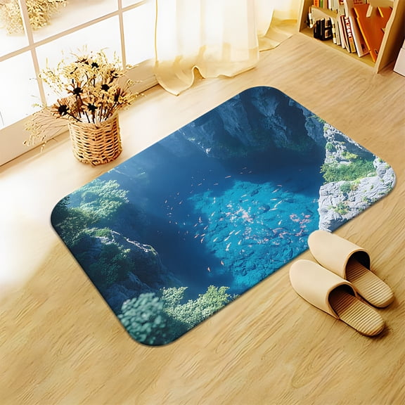 1pc, Visual Effect, Visual Hallucination, Phantom, Deep Lake Pattern HD Printed Door Mat, Non-Slip Bathroom Floor Mats, Microfiber Absorbent Machine Washable Polyester Rug for Bedroom, Living Room