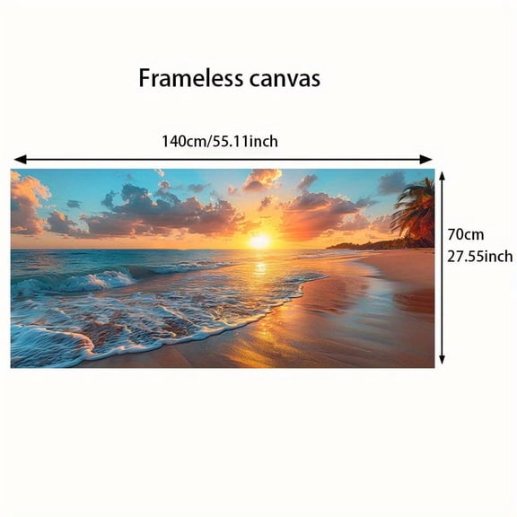 1pc Vivid Tropical Beach Sunset Canvas Wall Art - Frameless Modern Coastal Landscape, Suitable for Living Room, Bedroom Decoration, Indoor/Outdoor Use, Beach Theme Decoration