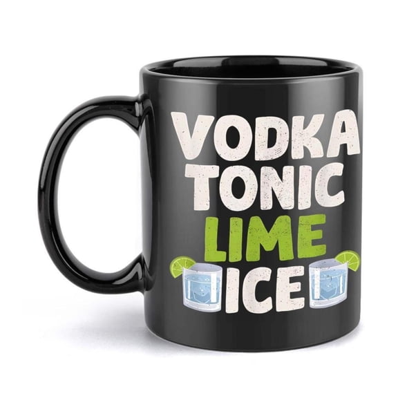 1pc Vodka Tonic Lime Ceramic Mug 11oz Black with White Green Text Decorative Coffee Cup Ideal Office Family Party Wedding Christmas Gifts Coffee Bar Accessories