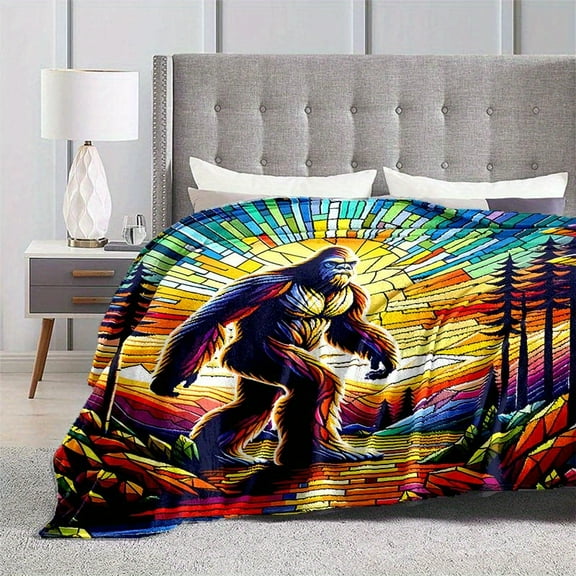 1pc Walking Gorilla Blanket - Lightweight Flannel Throw For Sofa, Bed, Travel, Camping, Livingroom, Office, Couch, Chair, And Bed - Digital Printing Fleece Blanket With Soft And Warm Flannel Fabric
