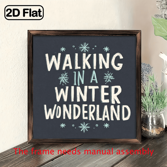1pc Walking In a Winter Wonderland Wooden Frame Sign - Rustic Farmhouse Christmas Wall Art with Snowflake Design, 8x8 Inch Recycled Wood, Holiday Home Decor for Cozy Living Spaces, Winter Decorati