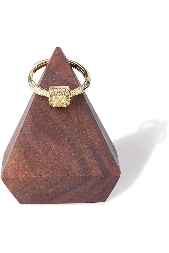1pc Walnut Wooden Ring Storage Rack Display Stands Pyramid Coconut Brown 39x39x50mm for DIY