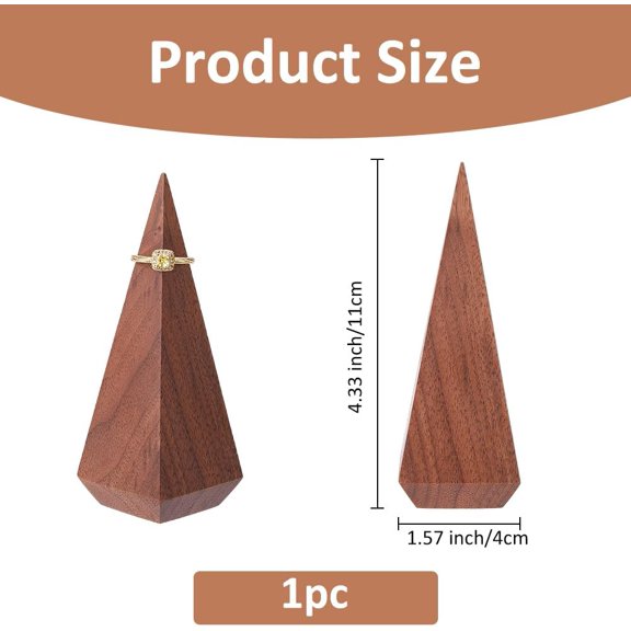 1pc Walnut Wooden Ring Storage Rack Display Stands Pyramid Coconut Brown 40x40x110mm
