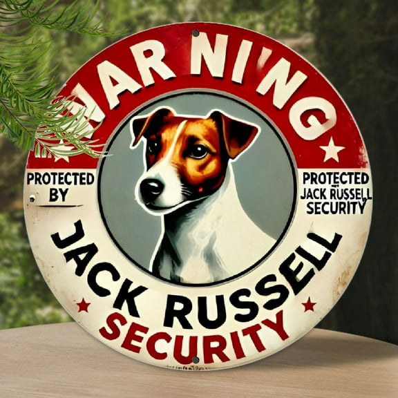 1pc, "War Ning" Jack Russell Security Vintage Metal Aluminum Sign, 8x8 inches, 2D Art Plaque for Garden, Garage, Home, Cafe, Bar, Club, Durable Aluminum Material, Indoor Decor, Craft Tool