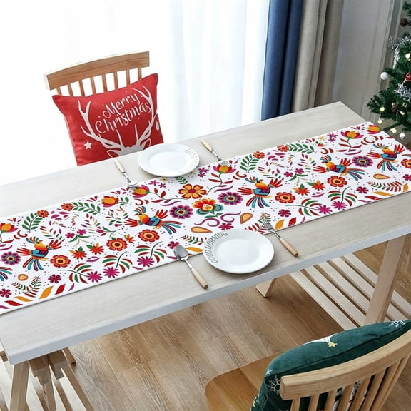 1pc Warm Cream Ditsy Mixed Flower Print Table Runner, Polyester Mexico Table Decor (13x48/13x70/13x108 inch) Mexico Themed Holiday Present