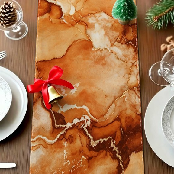 1pc Warm Tone Abstract Fluid Ink Marble 2D Printed Table Runner, Store Home Family Holiday Decor, Table Gift Thanksgiving Christmas