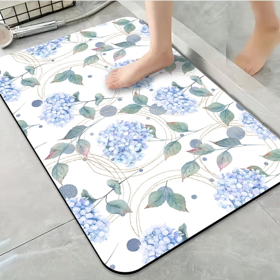 1pc Watercolor Blue Hydrangeas Bathroom Rug Bathroom Decor and Accessories- Durable,Anti Slip,And Quick Drying,Suitable For Indoor/outdoor Use - Perfect For Bathrooms,Bedrooms,Kitchens