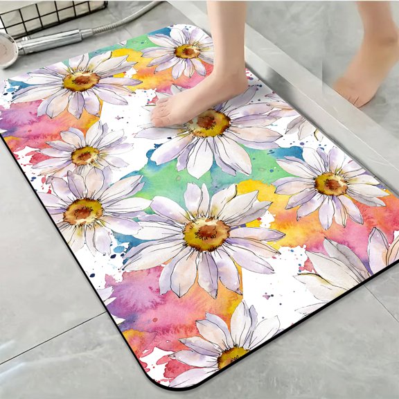 1pc Watercolor Daisies Colorful Bathroom Rug Bathroom Decor and Accessories- Durable,Anti Slip,And Quick Drying,Suitable For Indoor/outdoor Use - Perfect For Bathrooms,Bedrooms,Kitchens