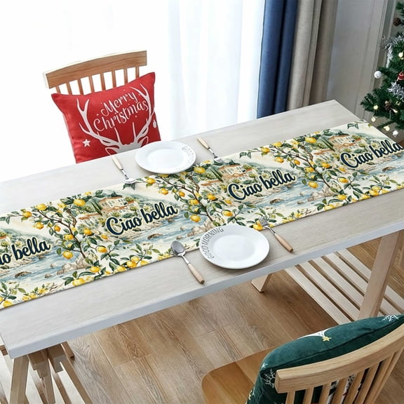 1pc Watercolor Lemon Branch Italy Countryside Table Runner, Indoor Commercial Dinner Decor, Versatile Dining Gift Thanksgiving Christmas